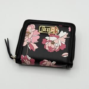 Juicy Couture Wallet Cardholder Black Pink Romantic Rose Floral Faux Leather